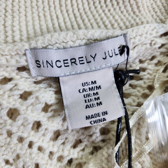 Sincerely Jules Size M 2 Pc Open Knit Crochet Set Beach Cover Flare Pant New - Picture 3 of 9